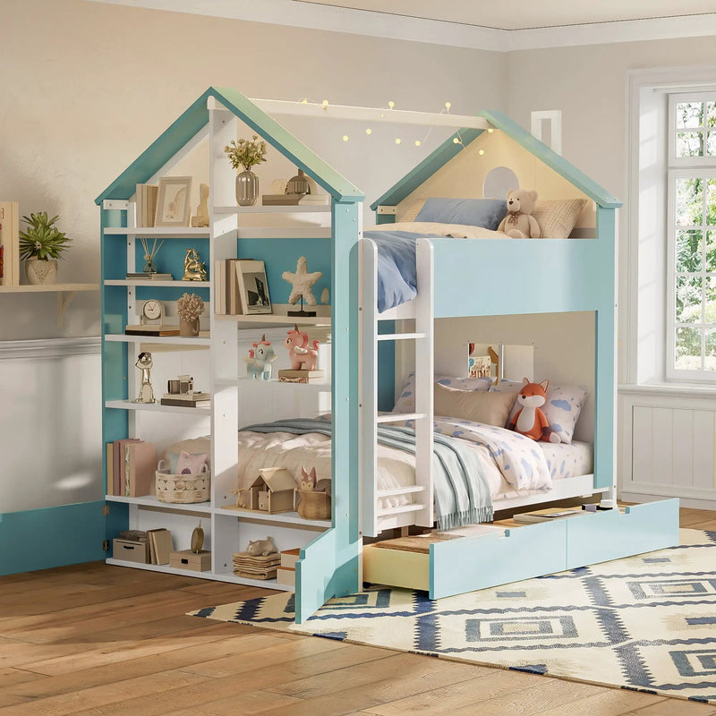 Full Size Bunk Bed with Storage Drawers & Shelves by HouseOfZazla