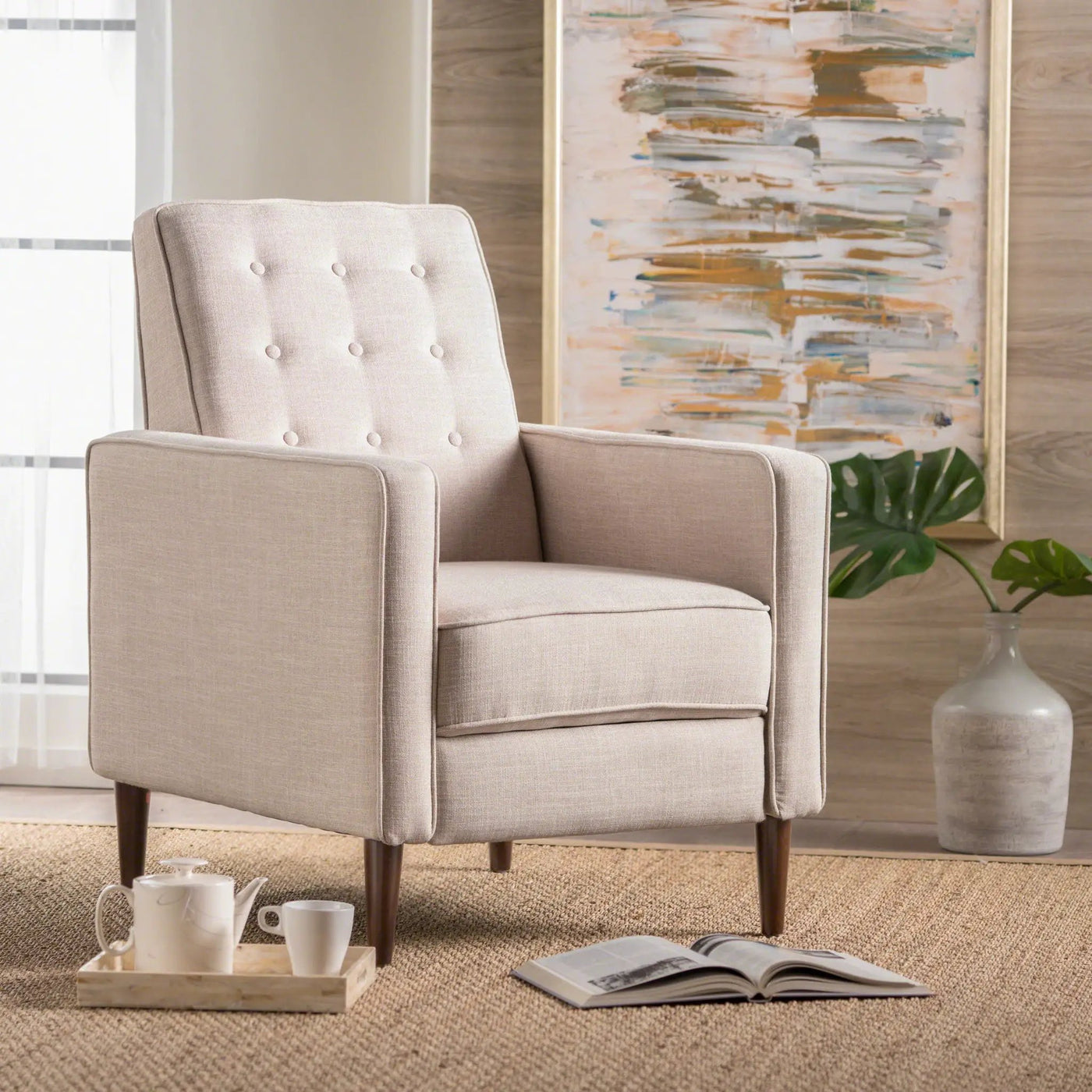 Mid-Century Modern Recliner With Button Tufted Waffle Stitch by Unique Piece Furniture