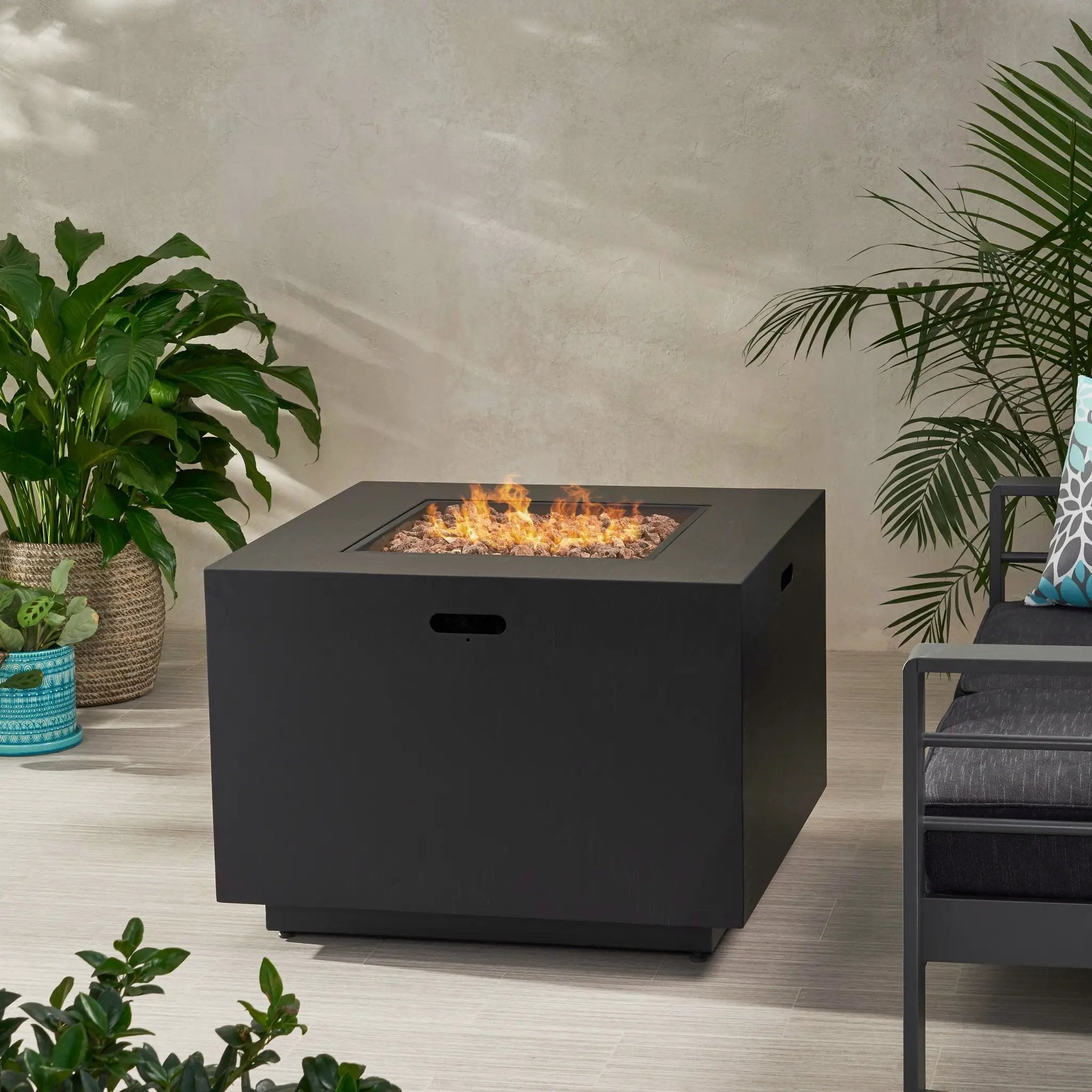 Outdoor Patio Propane Fire Pit 24" H x 31" W Square Iron Gas-burning Fire Pit by HouseOfZazla