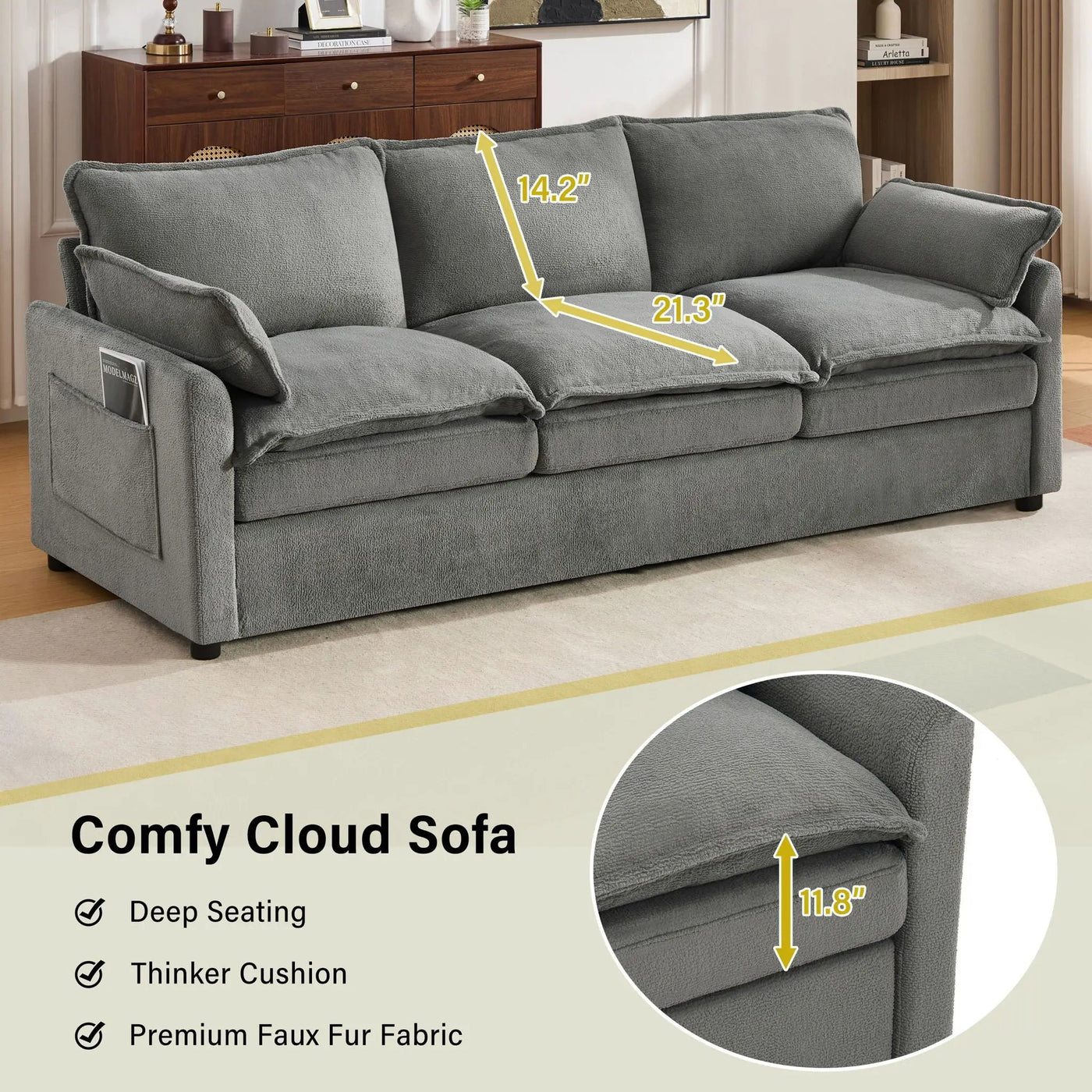 Modern Sofa Set With Double Layer Cushion And Side Storage Pockets by HouseOfZazla