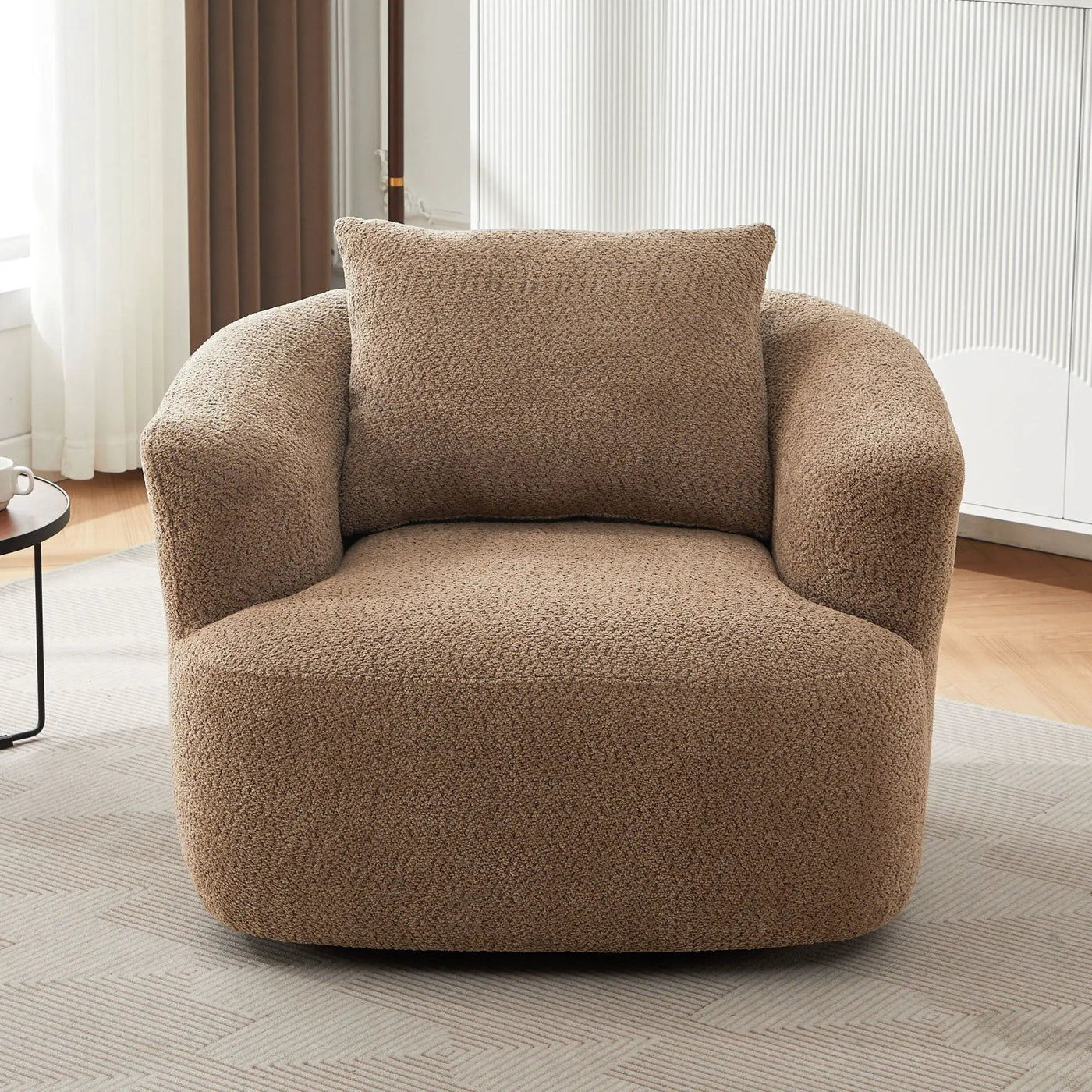 360° Swivel Barrel Sofa Chair With Throw Pillow, Upholstered Accent Chair by Unique Piece Furniture