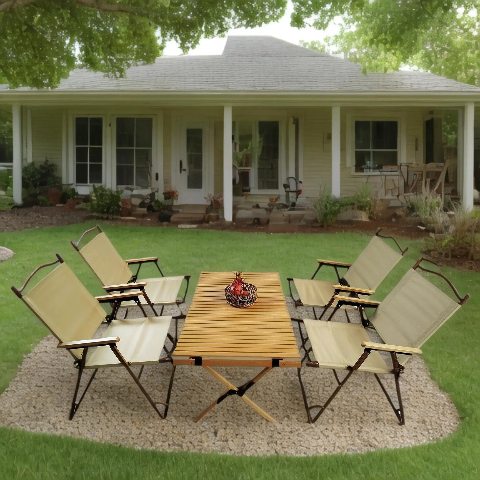 5 Pieces Dining Set, Multi-Function Foldable And Portable, 1 Dining Table & 4 Folding Chairs, Indoor And Outdoor Universal - Natural by Unique Piece Furniture