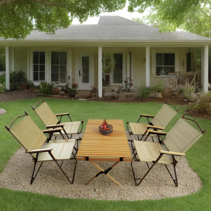 5 Pieces Dining Set, Multi-Function Foldable And Portable, 1 Dining Table & 4 Folding Chairs, Indoor And Outdoor Universal - Natural by Unique Piece Furniture