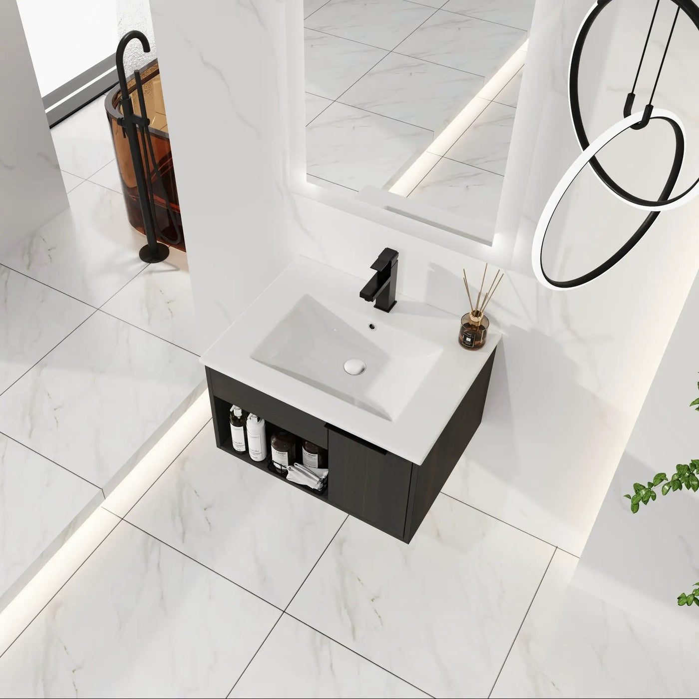 Wall Mounted Floating Bathroom Vanity With Open Shelf & Soft Close Door by Unique Piece Furniture