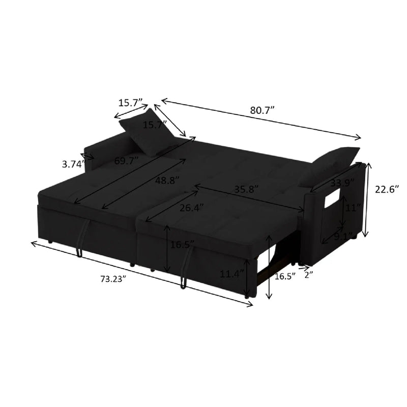 3 In 1 Convertible Sleeper Sofa Bed, Reclining Backrest, Pillows, Pockets by HouseOfZazla