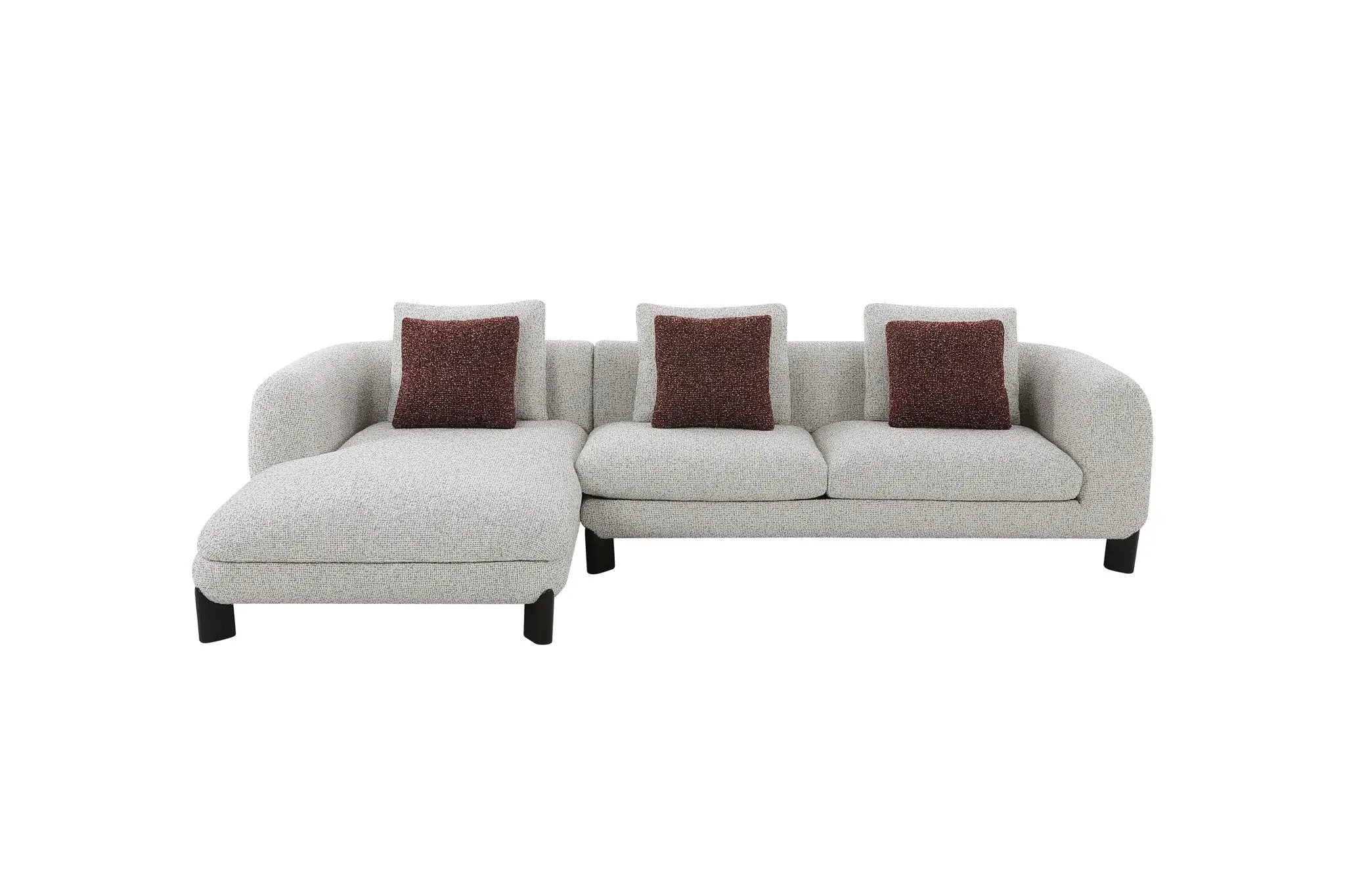 Mardi - Tweed Sectional Sofa With 3 Pillows - Maroon / Beige by Unique Piece Furniture