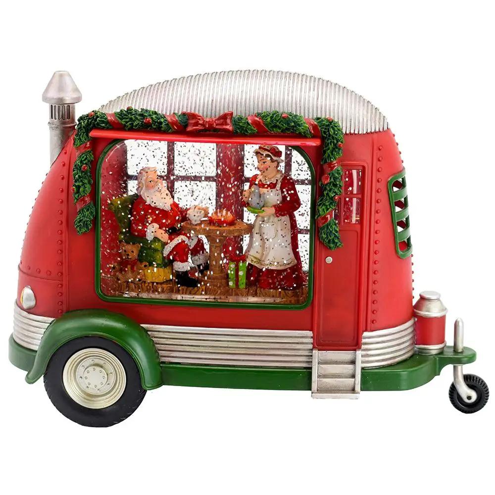 Christmas Plastic / Resin Camper With Mr & Mrs Santa Tea Time LED / Water Spinning / 2 Way Switch, 3*AA Required - Red by Unique Piece Furniture
