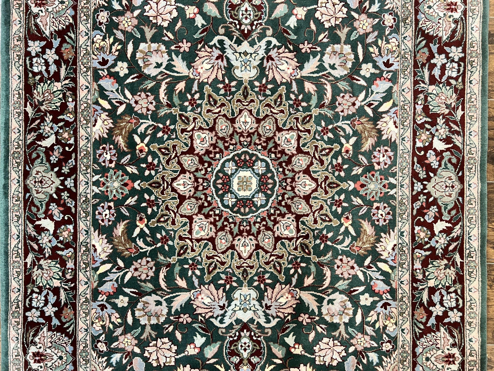 Pak Persian Rug 4x6, Wool Hand Knotted Vintage Carpet, Dark Green, Floral Medallion, Fine Oriental Rug by Jewel Rugs