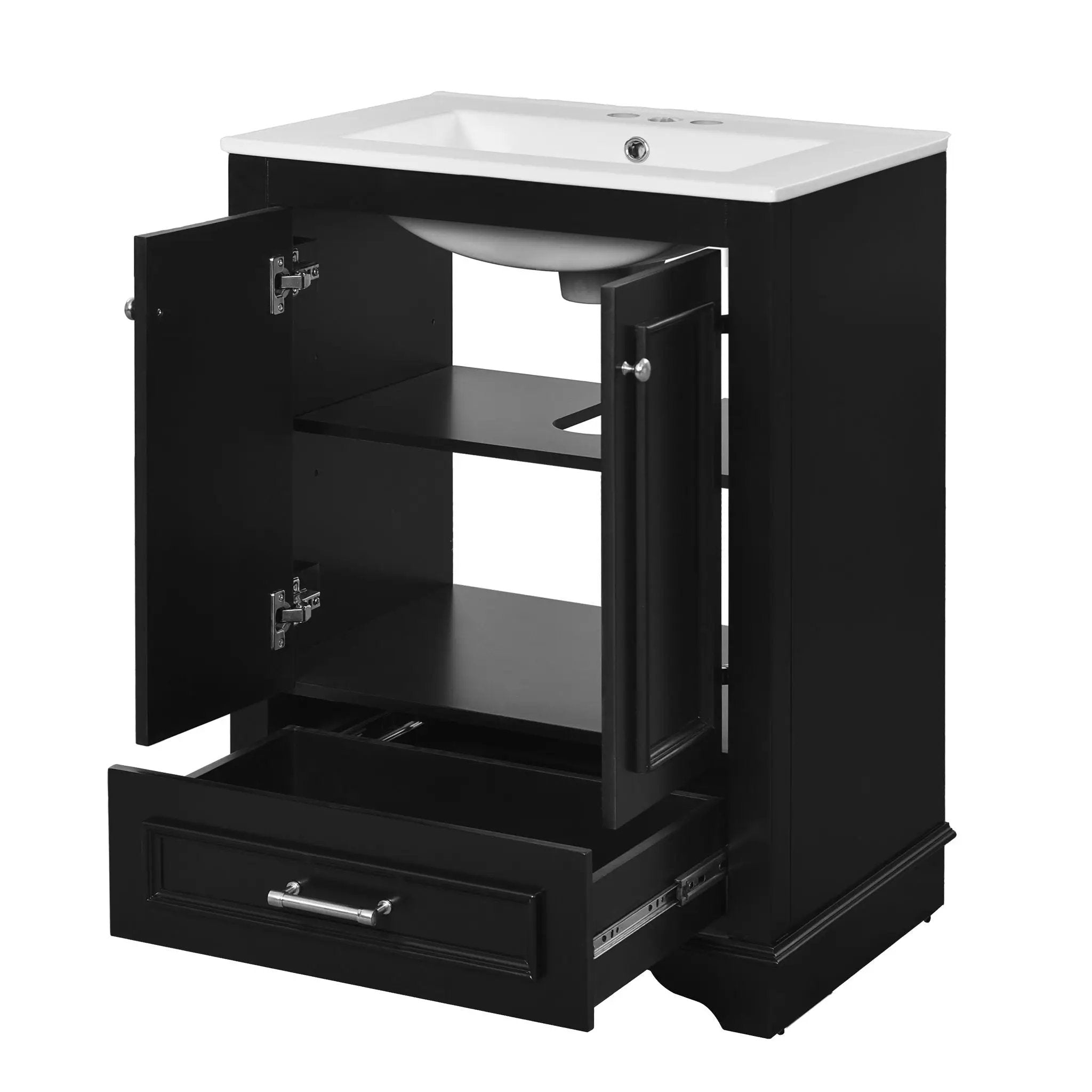 Bathroom Vanity With Ceramic Sink Combo, Modern Freestanding Storage Cabinet With Silver Handles by Unique Piece Furniture