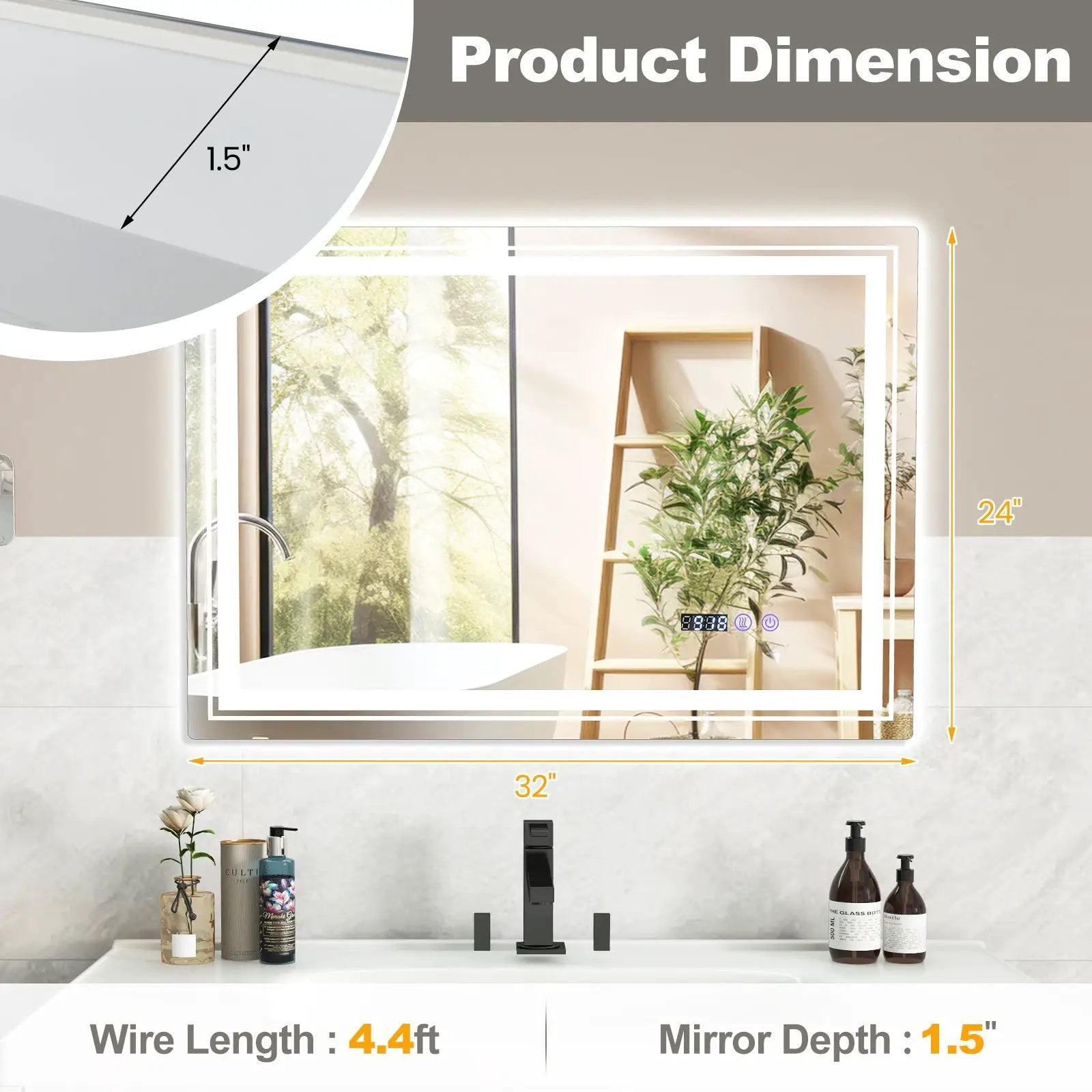Defogging LED Bathroom Mirror with Memory Function and Anti-Fog by DirectDeals