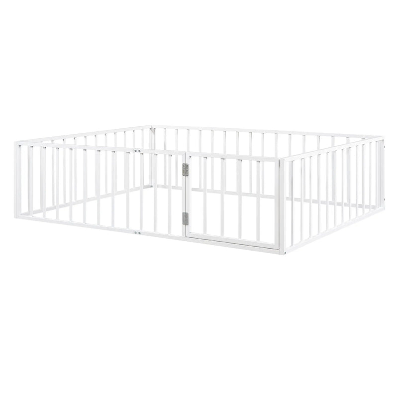 Metal Floor Bed Frame With Fence And Door by HouseOfZazla