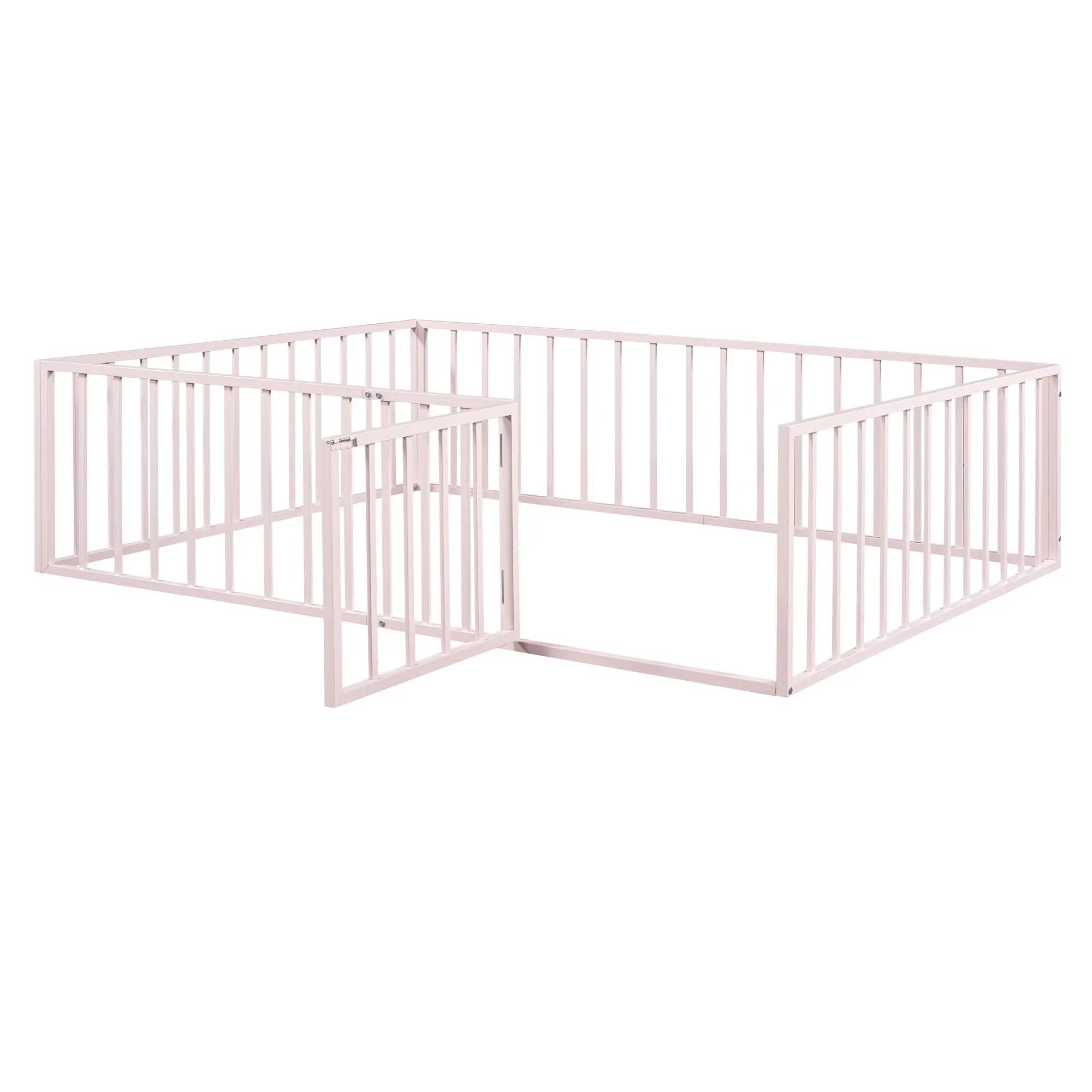 Metal Floor Bed Frame With Fence And Door by HouseOfZazla