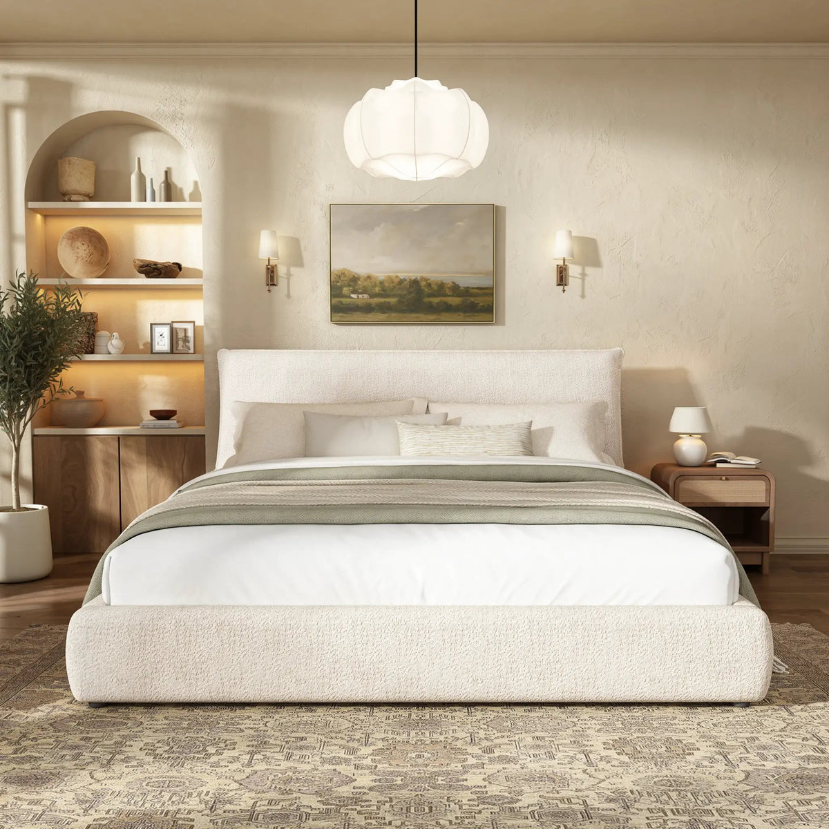 Upholstered Platform Bed Frame with Oversized Plush Pillow Headboard by HouseOfZazla