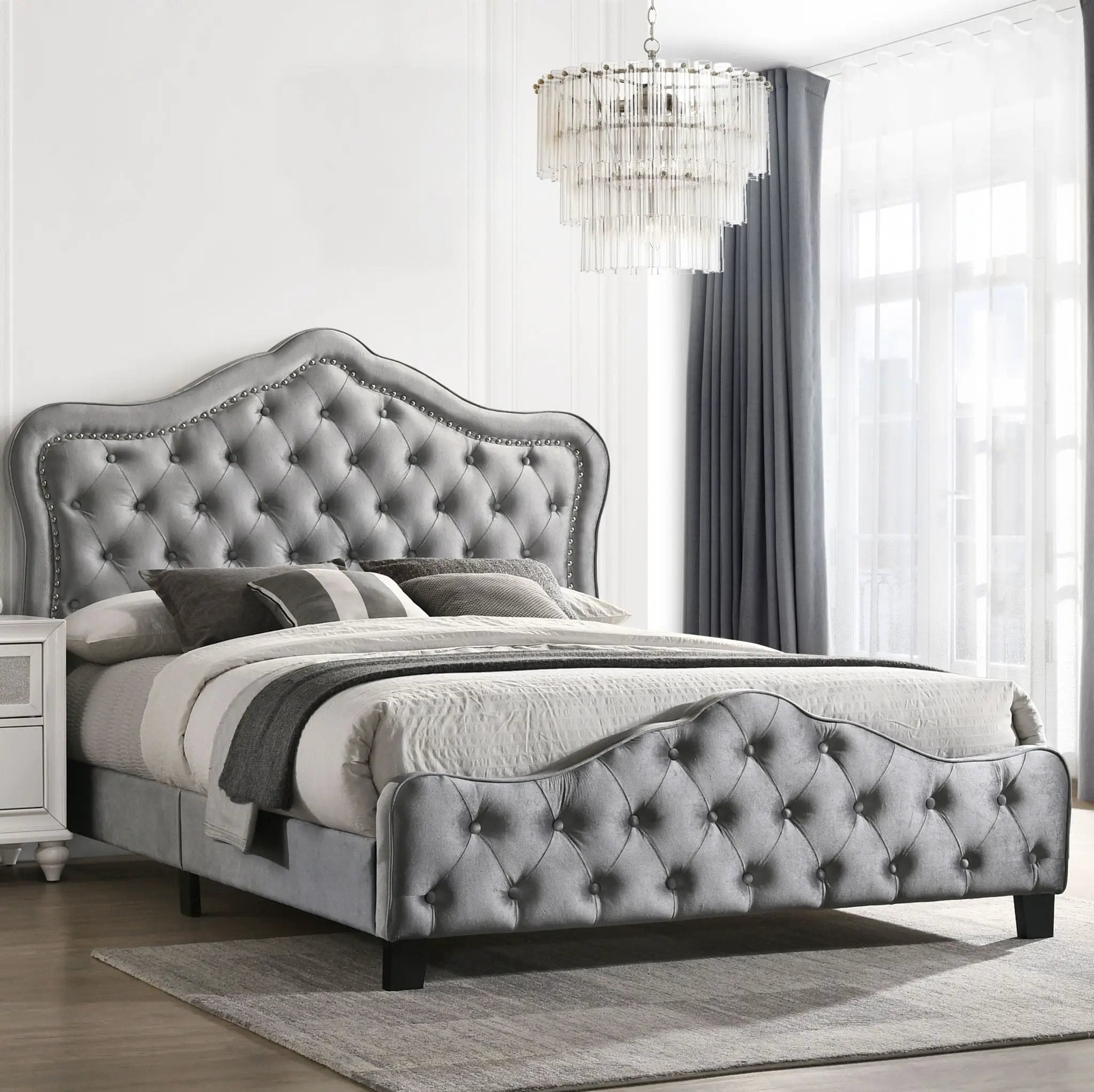 Bella Upholstered California King Panel Bed Grey by Unique Piece Furniture