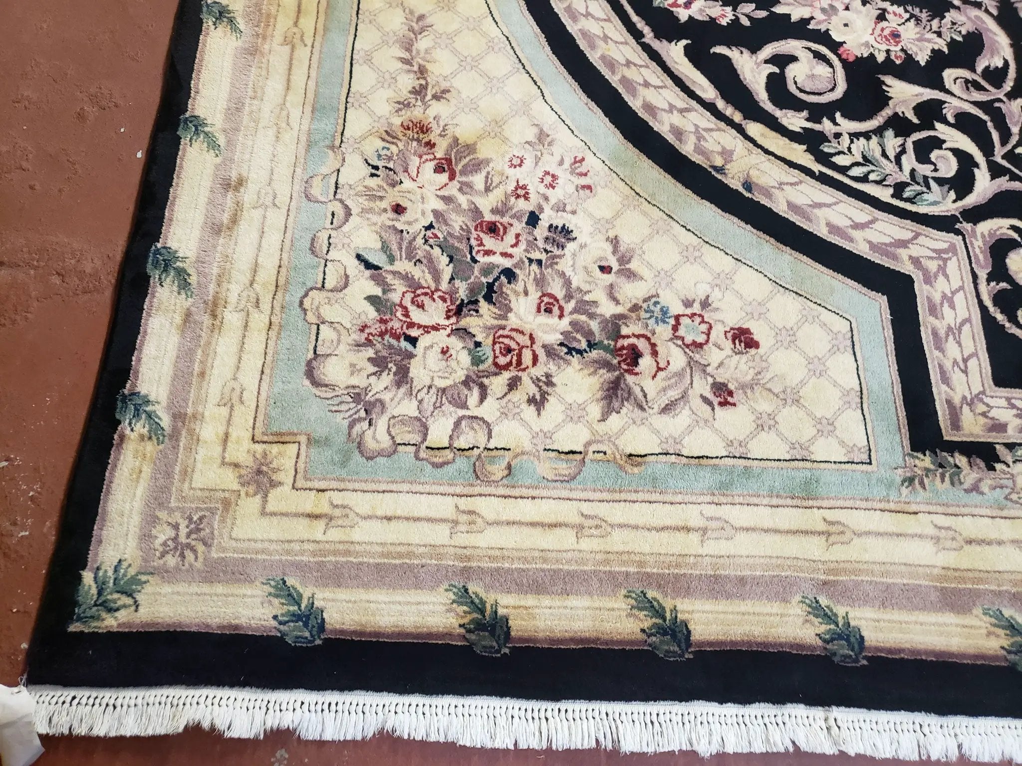 8x10 Aubusson Rug, Fine Hand Knotted Wool Carpet, French European Design, Black & Ivory by Jewel Rugs
