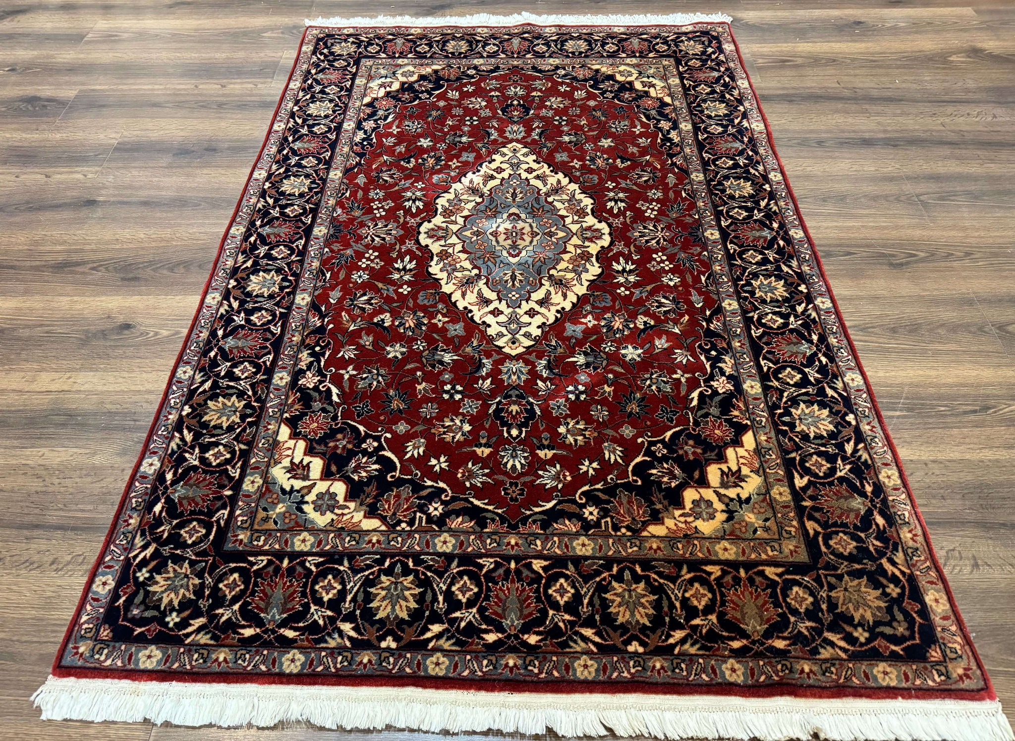 Sino Persian Rug 4x6, Traditional Wool Hand Knotted Carpet, Red Navy Blue, 225 KPSI by Jewel Rugs