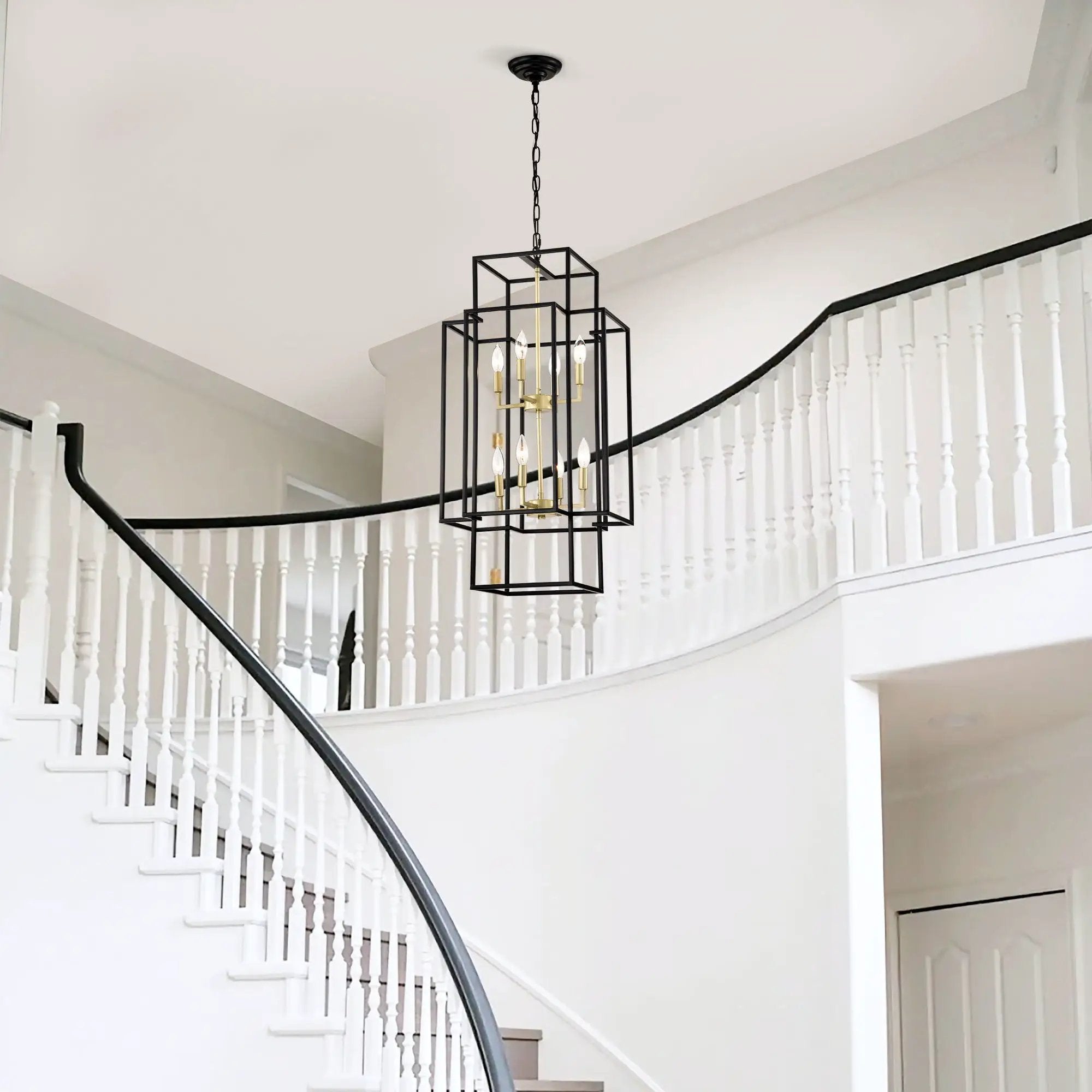 8 Light Lantern Chandelier Lighting, Entryway Chandeliers For High Ceilings, Chandeliers For Dining Room, Foyer, Entry, Staircase, Hallway, Height Adjustable (E12 Bulbs Not Included) by Unique Piece Furniture