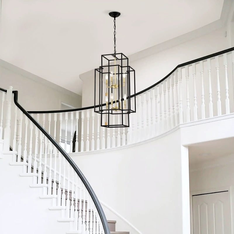8 Light Lantern Chandelier Lighting, Entryway Chandeliers For High Ceilings, Chandeliers For Dining Room, Foyer, Entry, Staircase, Hallway, Height Adjustable (E12 Bulbs Not Included) by Unique Piece Furniture