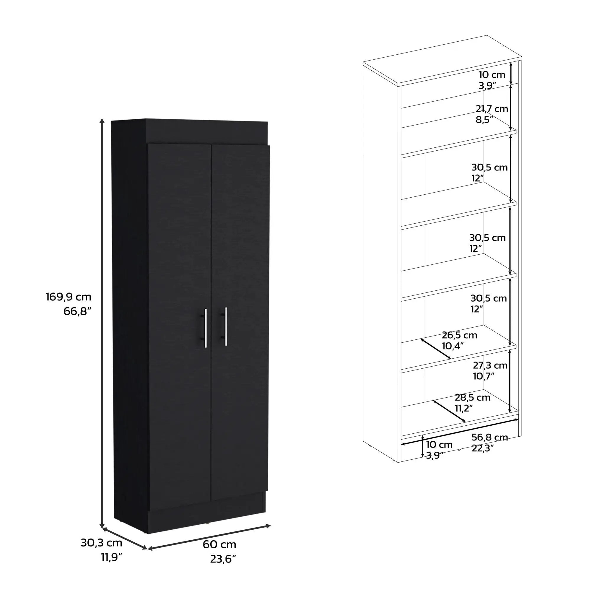 Clinton - Pantry Cabinet Kitchen Storage - Black by HouseOfZazla