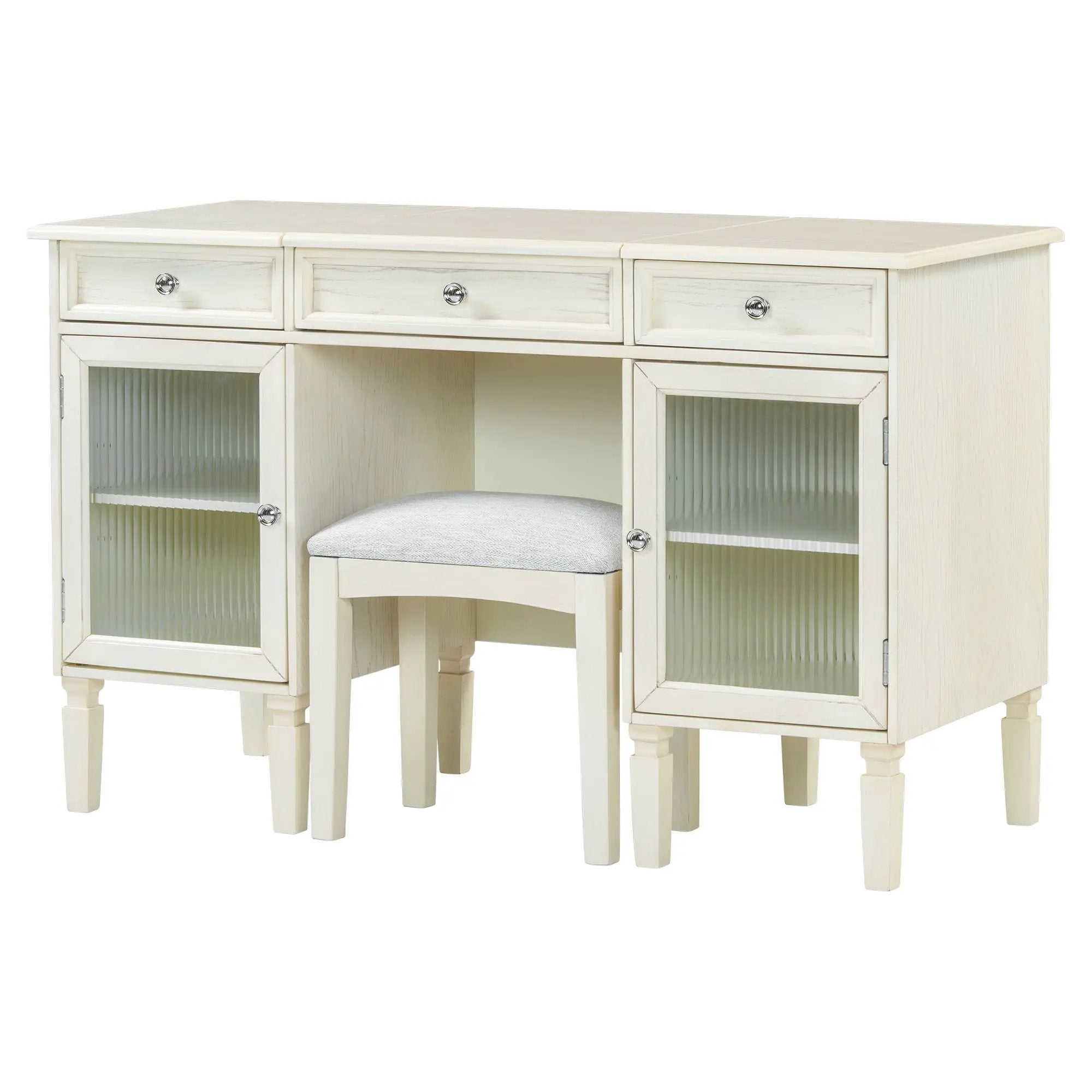 Multi Functional 2 In 1 Vanity Desk With Flip Top Mirror Material - White Oak by Unique Piece Furniture