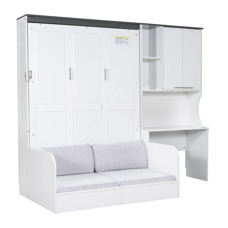 Multi Functional Murphy Bed With Sofa, Desk, And Storage Cabinet In, Full Size - White by Unique Piece Furniture