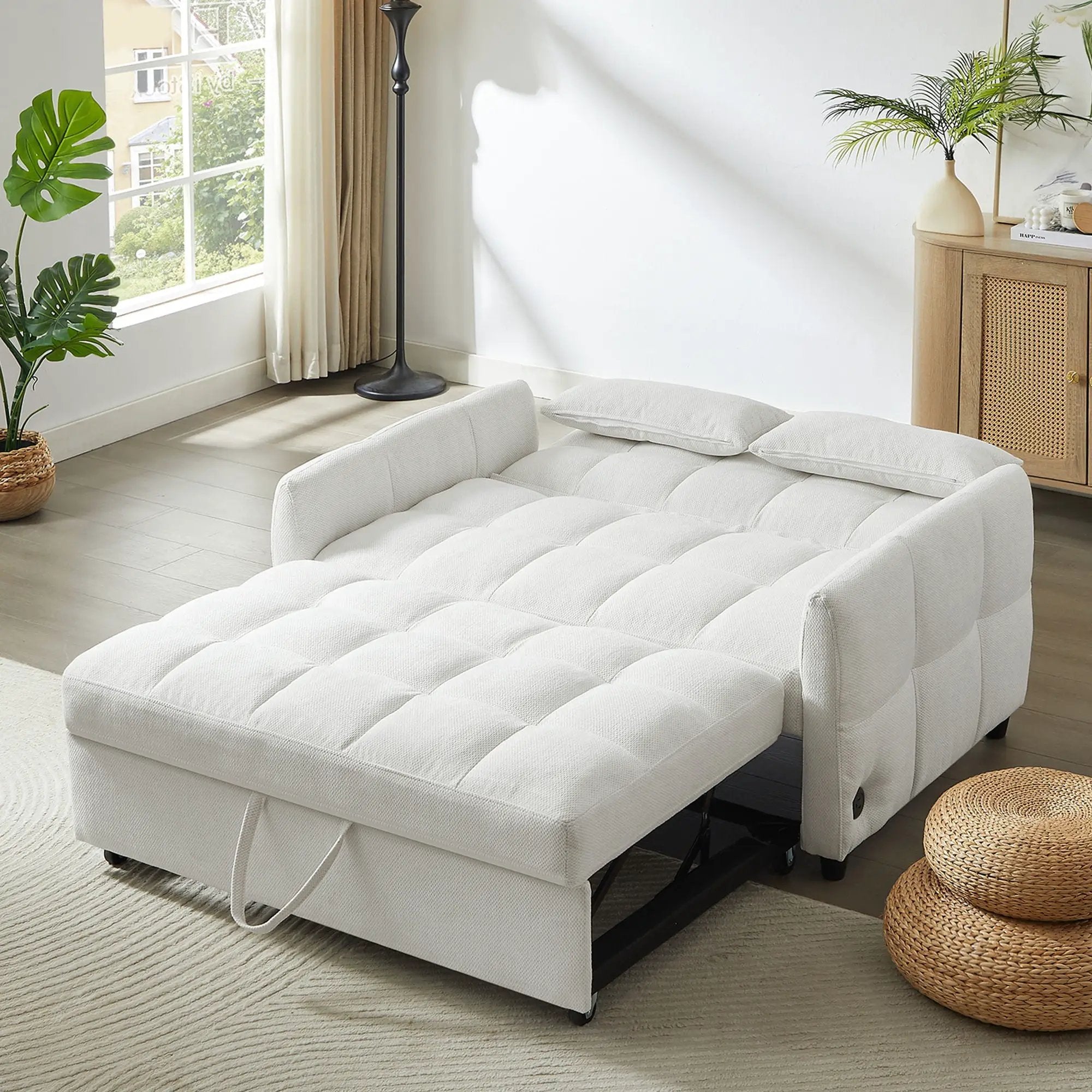 Loveseat Sofa Pull-Out Bed With Adjustable Backrest, 3 USB Ports And 2 Lumbar Pillows For Living Room by HouseOfZazla