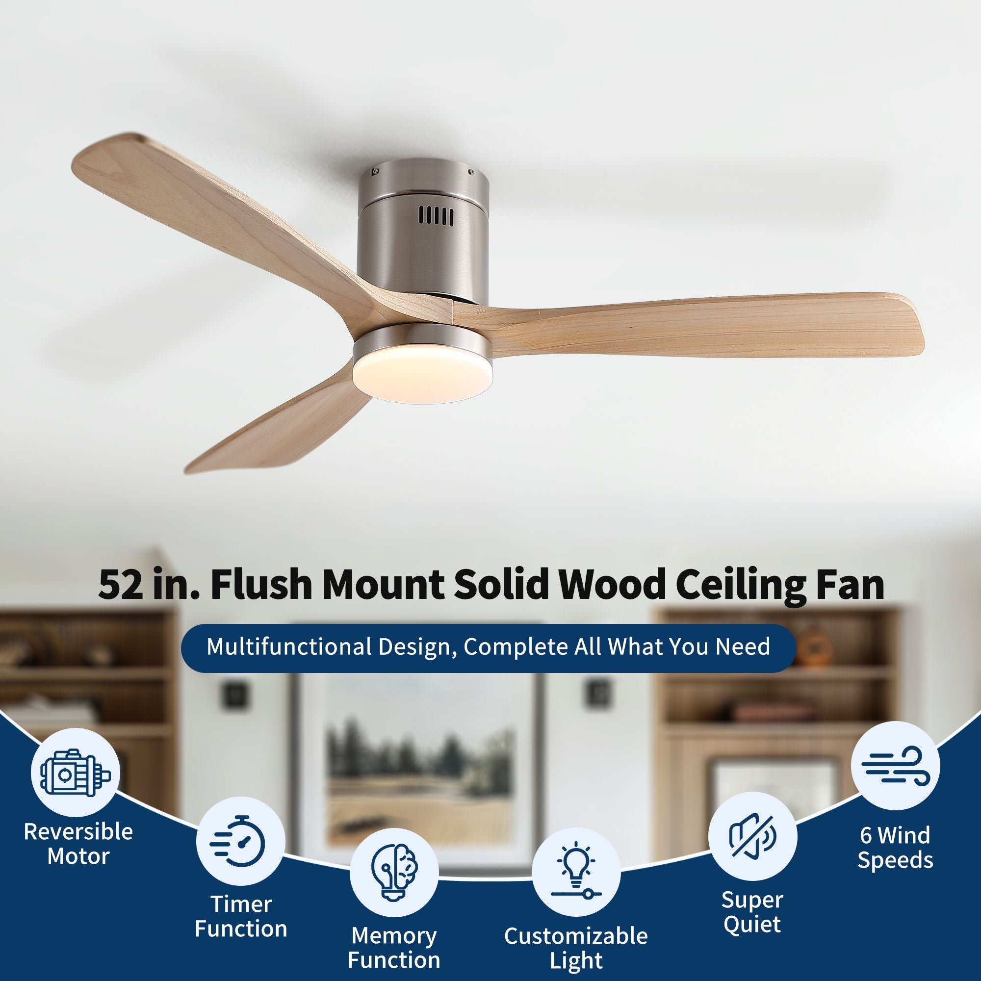 Low Profile Flush Mount Intergrated LED Ceiling Fan With Light And Silent Reversible Motor by HouseOfZazla