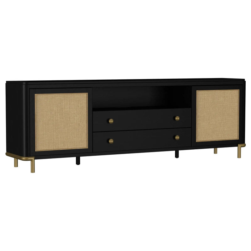 Arini Rattan Cane 2-door TV Stand Media Console Black by Unique Piece Furniture
