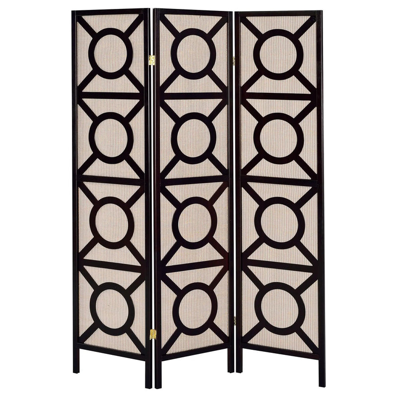 Circle Pattern 3 Panel Folding Screen - Brown by HouseOfZazla