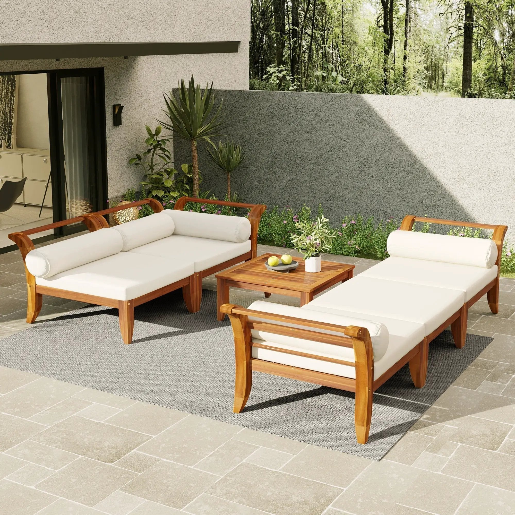 6 Piece Acacia Wood Outdoor Modular Sectional with Daybed and Tea Table by HouseOfZazla