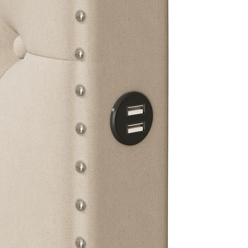 Upholstered Platform Bed With Trundle And 2 Sets Of USB Ports On Each Side, Fabric by HouseOfZazla
