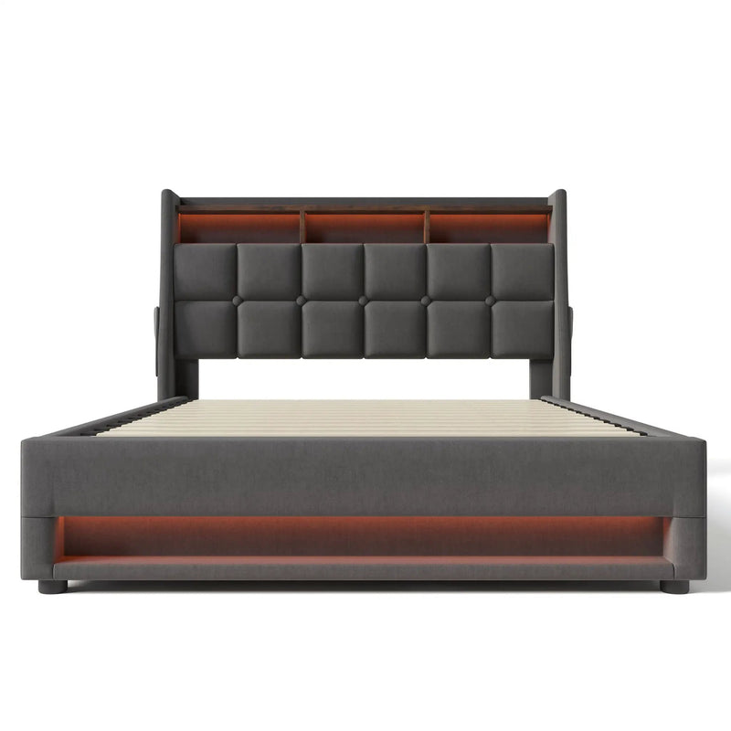 Upholstered Platform Bed With A Hydraulic Storage System, LED And USB Charging (Without Mattress) by HouseOfZazla