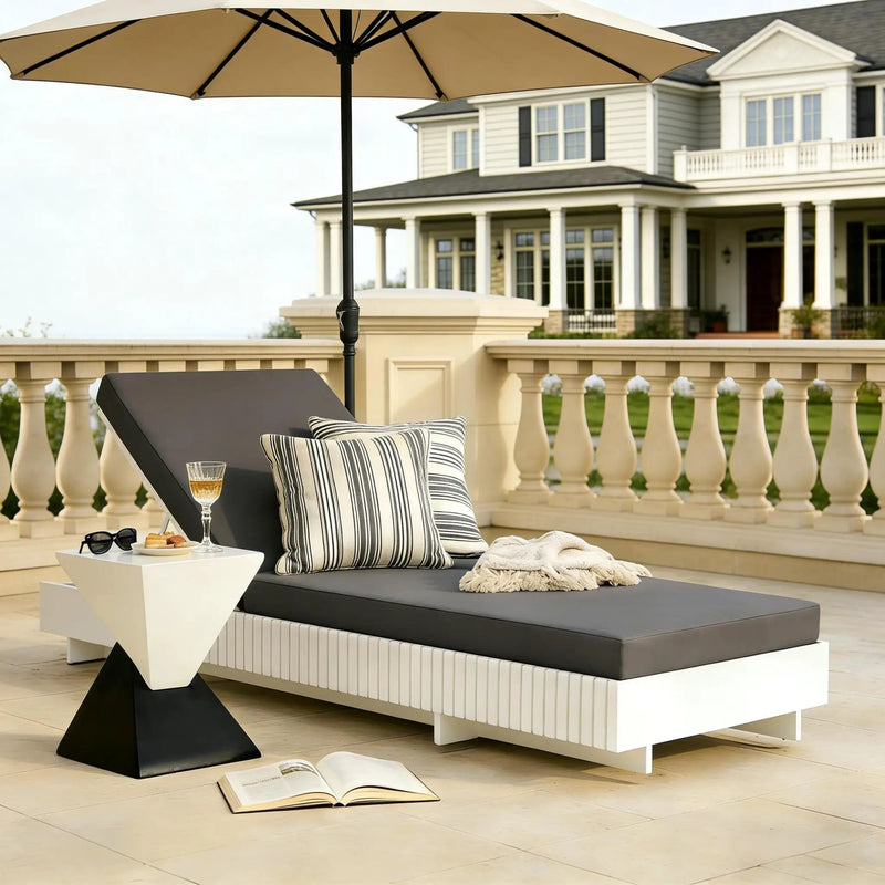 White Acacia Solid Wood Outdoor Chaise Lounge with Dark Grey Cushion by HouseOfZazla