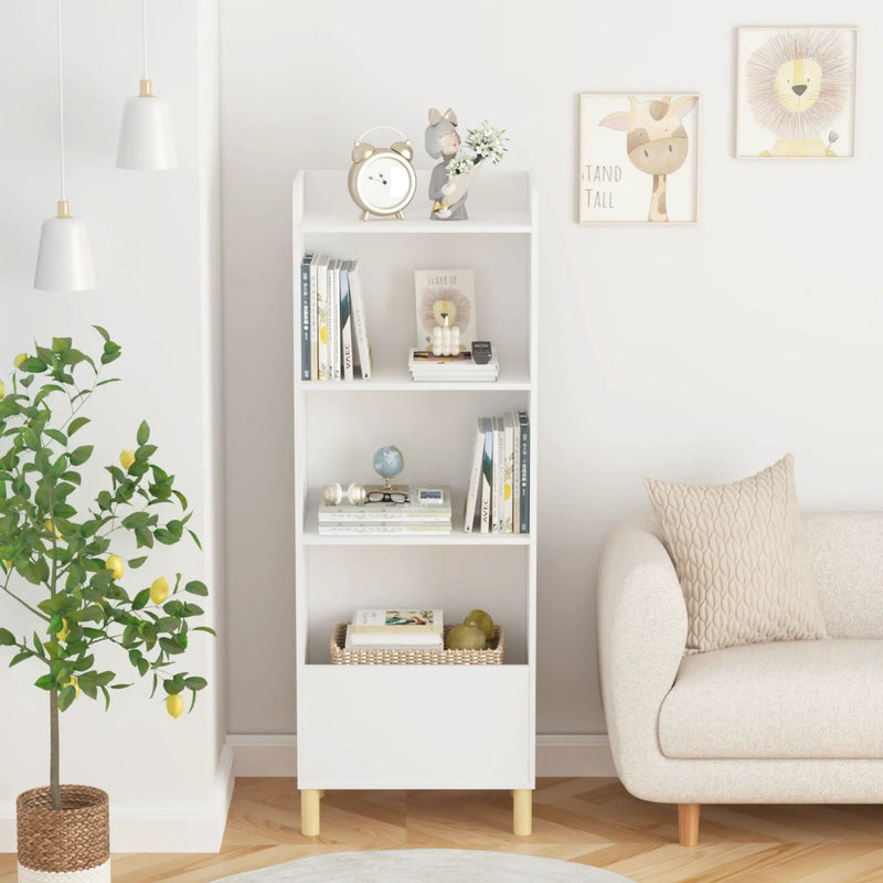 4 Tier Bookcase, Book Display With Safety Restraint, Storage Cabinet For Playroom - White by Unique Piece Furniture