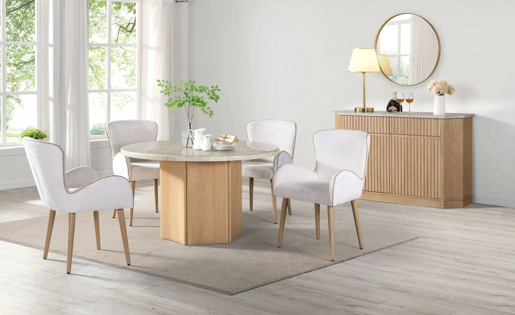 Qwin - Marble Top Round Dining Table - Natural by Unique Piece Furniture