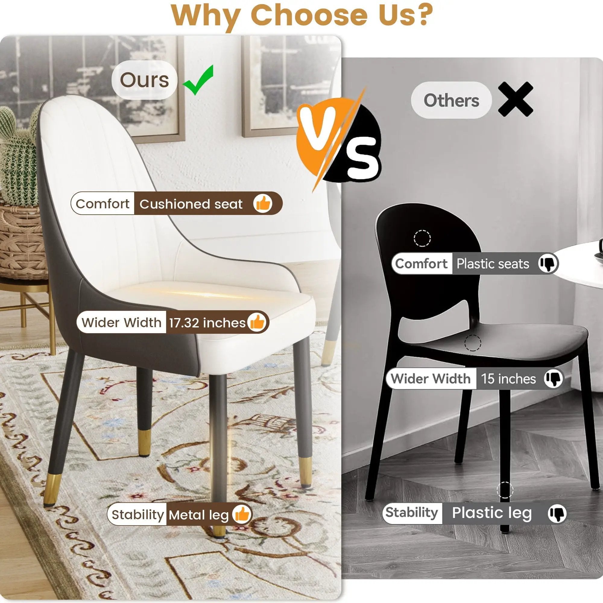 Modern Sponge-Filled Dining Chair, Solid Wood Metal Legs, Suitable For Restaurants, Living Rooms And Rooms (Set of 2) by Unique Piece Furniture