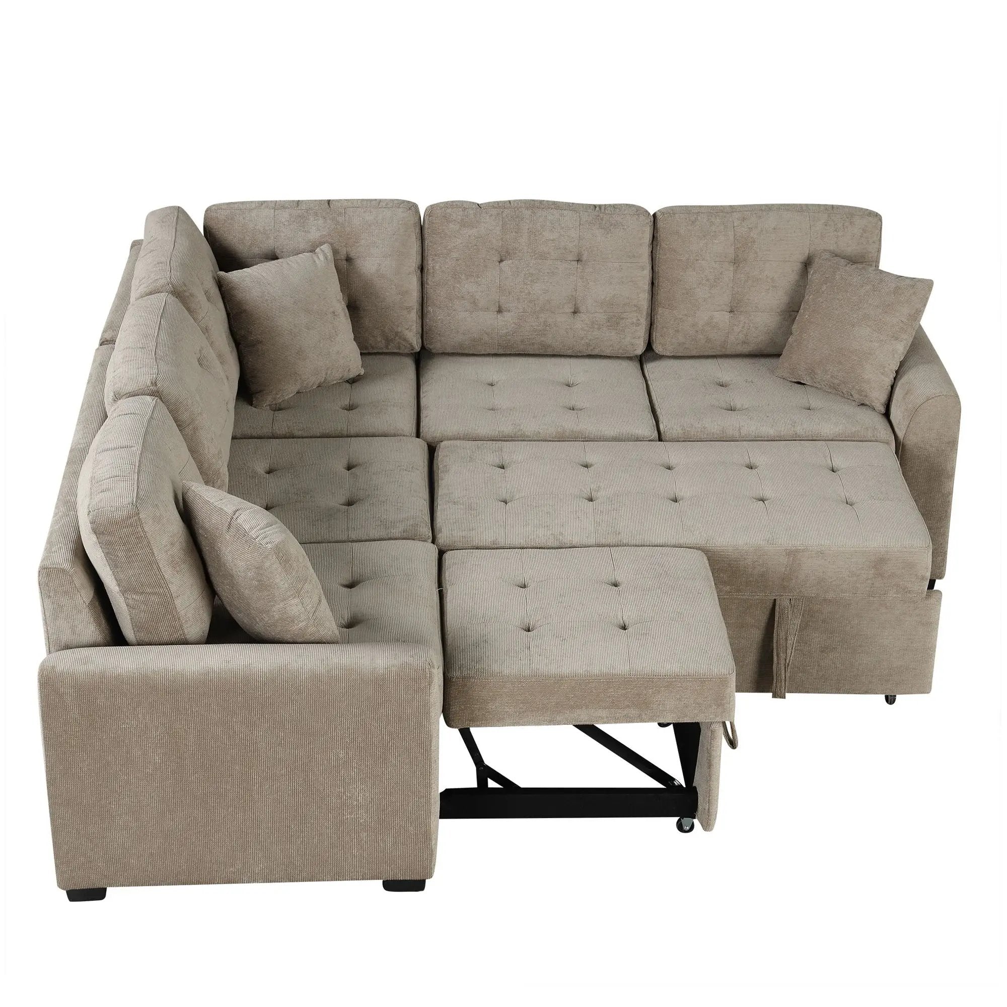 L-Shape Sofa Bed Pull-Out Sleeper Sofa With Wheels, USB Ports, Power Sockets For Living Room by HouseOfZazla