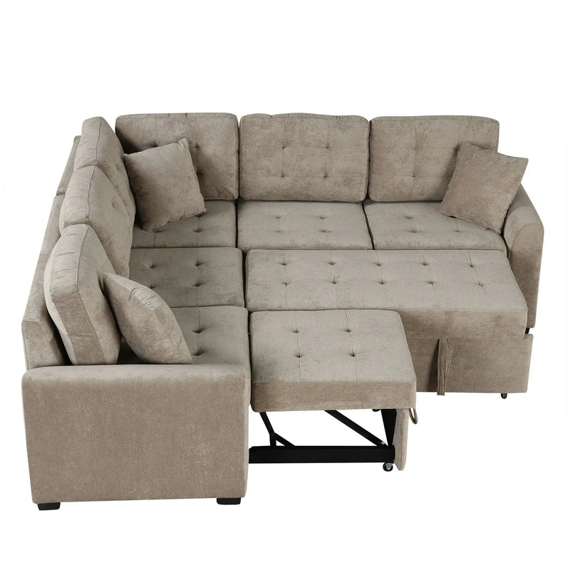 L-Shape Sofa Bed Pull-Out Sleeper Sofa With Wheels, USB Ports, Power Sockets For Living Room by HouseOfZazla