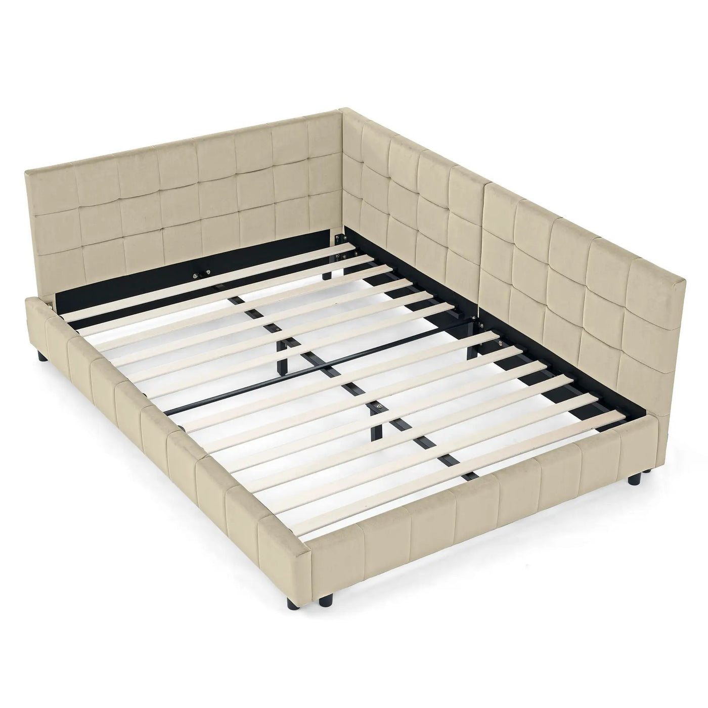 Mid-Century Storage Upholstered Tufted Bed Frame With Backrest And Armrests by HouseOfZazla