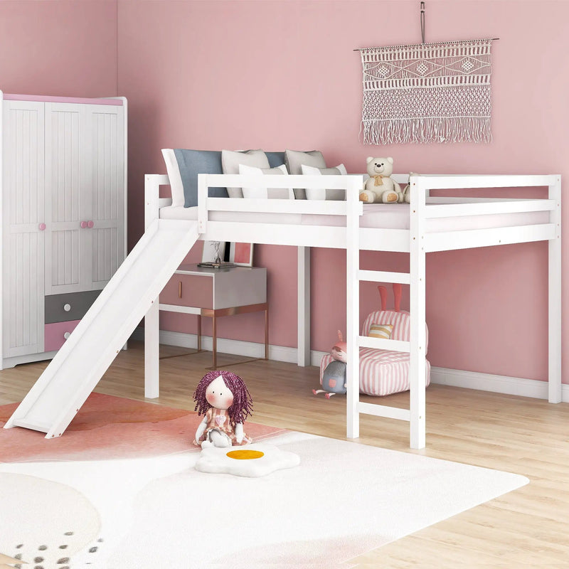 Full Loft Bed With Slide, Multifunctional Design - White by Unique Piece Furniture