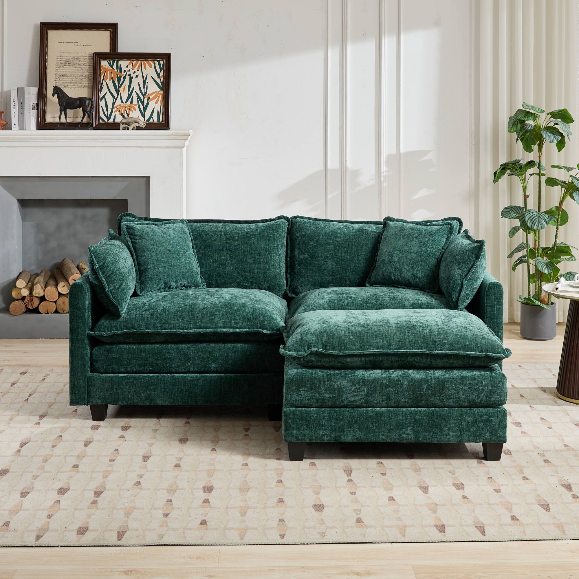 Cloud LoveSeat Sofa (Ottoman is not included) Chenille Fabric in Green by BLAKHOM
