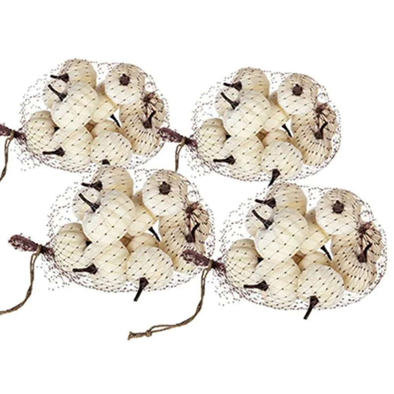 Velvety Pumpkin In Mesh Bag, Bag / 12, For Holiday Harvest Festival Fall Festival & Thanksgiving (Set of 4) - White by Unique Piece Furniture