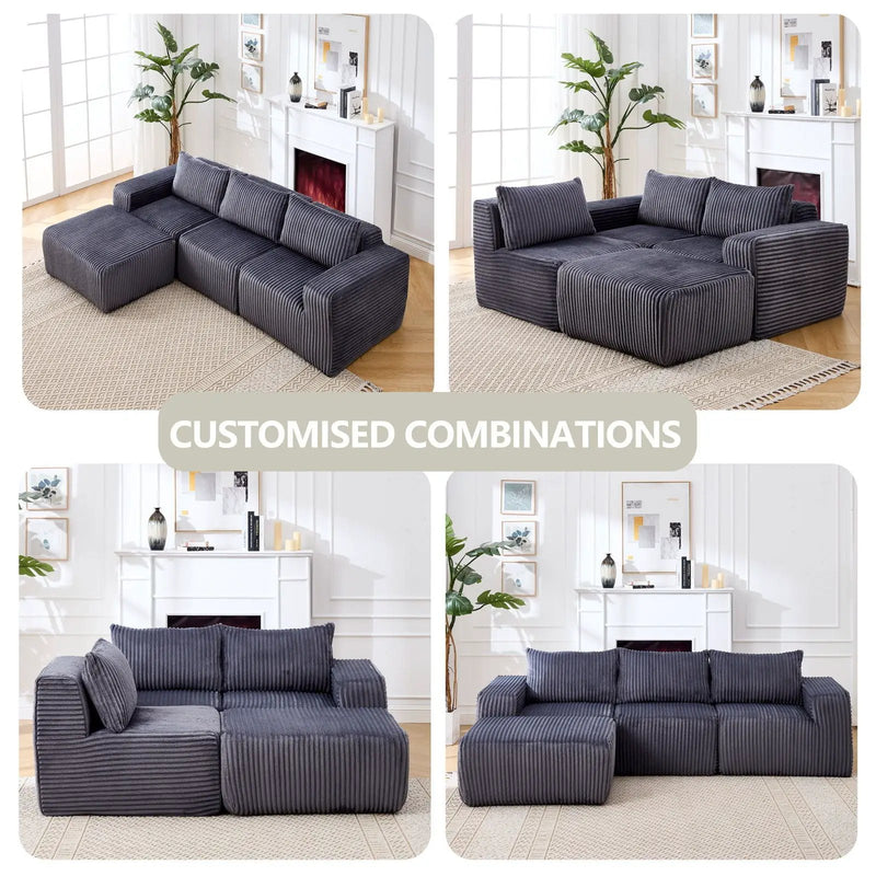 L - Shape Modern Minimalist Modular Sectional Sofa, Upholstered Cloud Couch With Deep Seats by Unique Piece Furniture