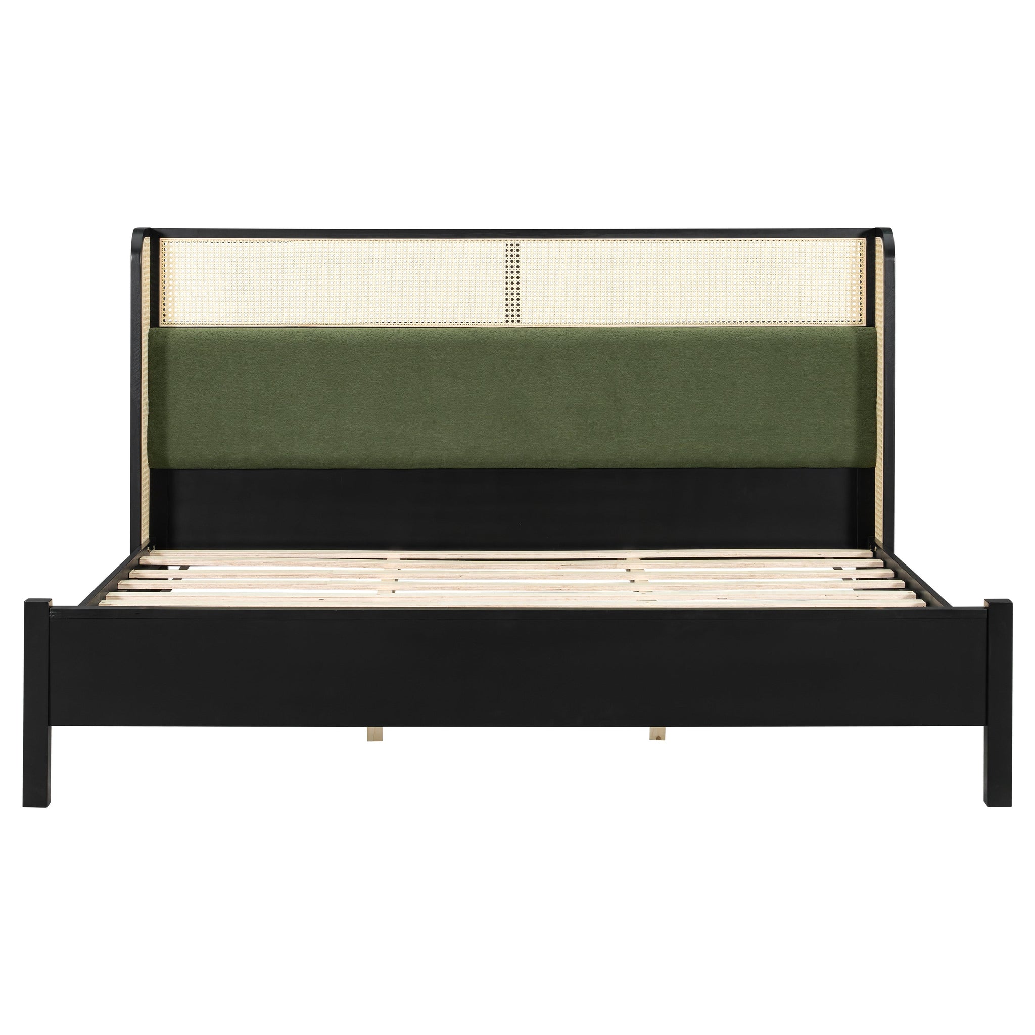 King Size Bed Frame with Black Frame and Green Upholstered Headboard by HouseOfZazla