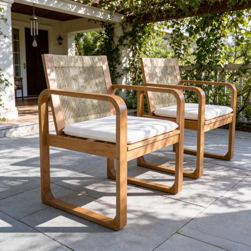 2-Piece Outdoor Dining Chairs Set: Acacia Wood with Rope Back by HouseOfZazla