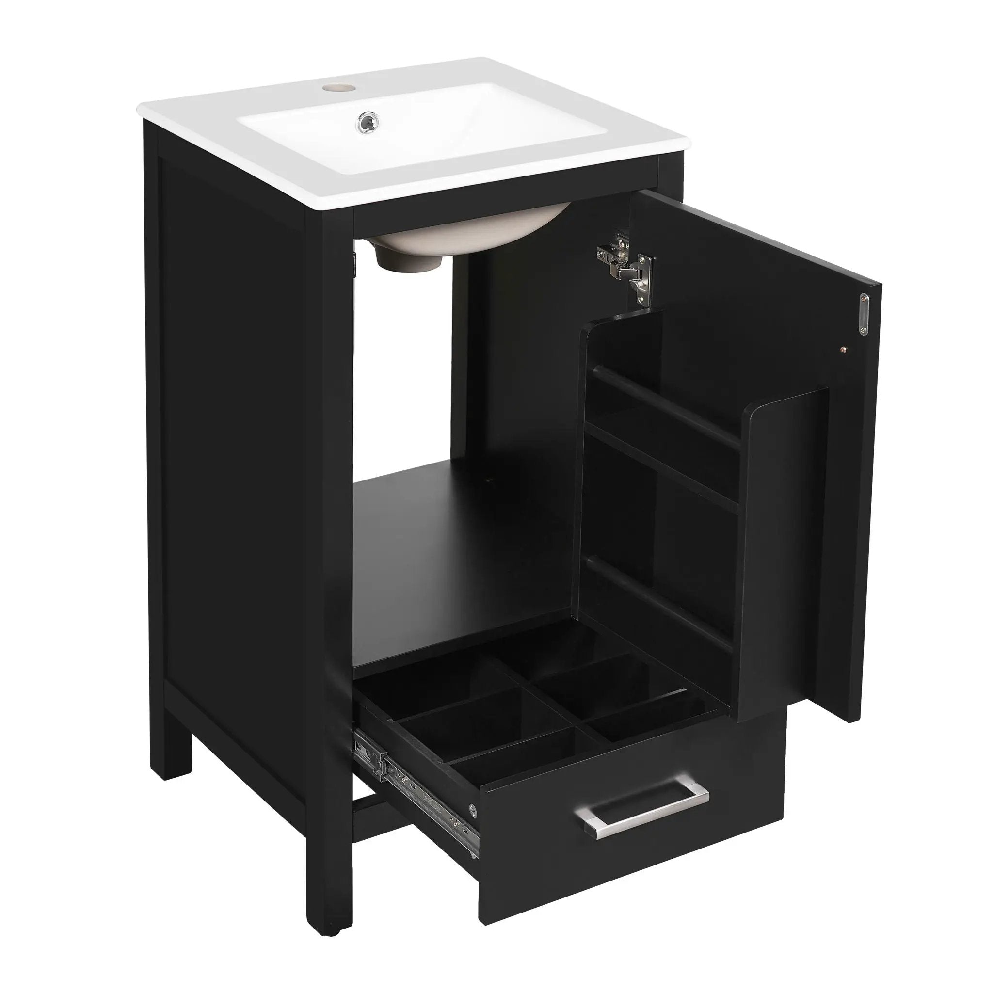 Bathroom Vanity With Ceramic Sink, Soft Close Drawers, Door Organizer, Divider Drawer, Adjustable Foot Pads by HouseOfZazla