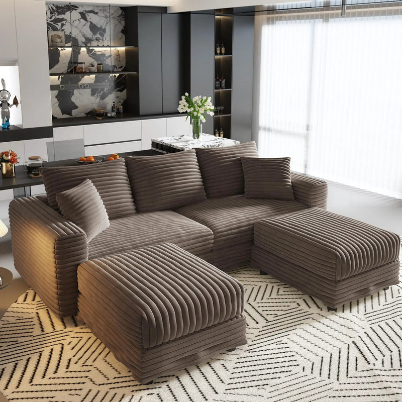 Deep Seat Convertible Sofa With Soft Pillows And Ottomans by HouseOfZazla