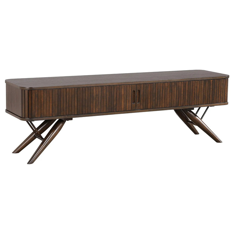 Valna Wood 71-inch TV Stand with Sliding Doors Walnut by Unique Piece Furniture