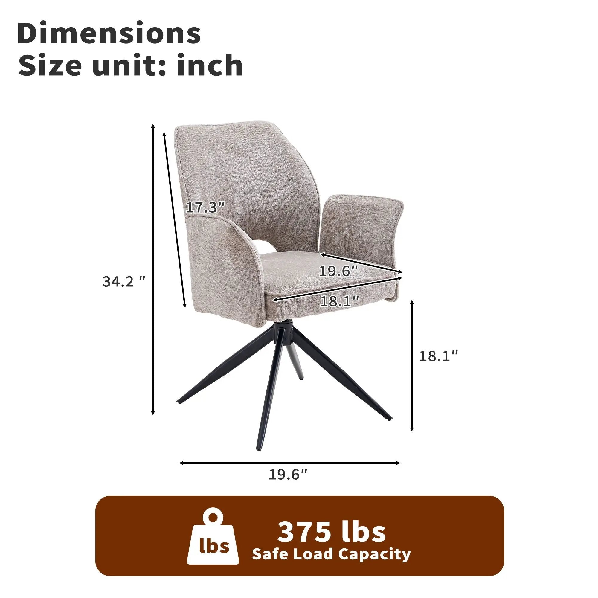 Dining Chair With Soft Cushion And 360° Rotation, Comfortable Armrest For Kitchen (Set of 2) - Gray by Unique Piece Furniture