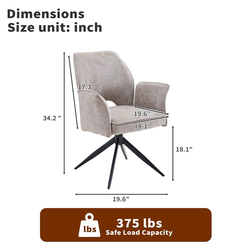 Dining Chair With Soft Cushion And 360° Rotation, Comfortable Armrest For Kitchen (Set of 2) - Gray by Unique Piece Furniture